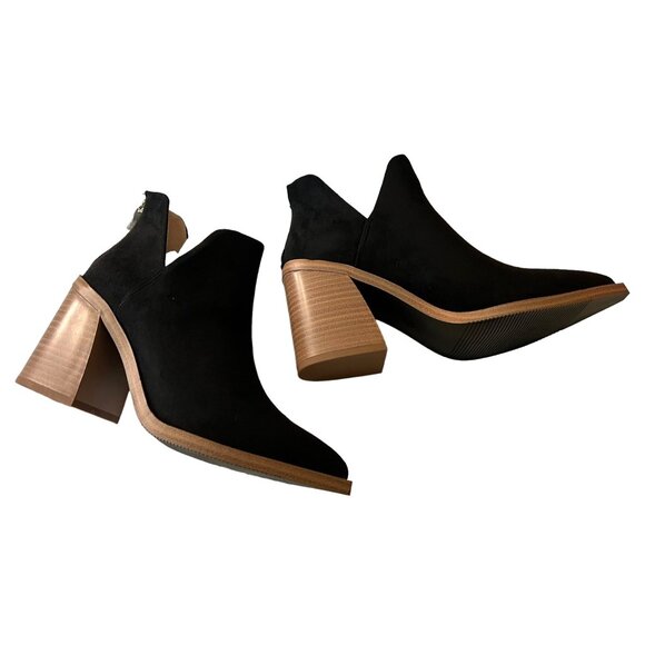 Black Suede Block Heel Ankle Boots - Women's Size 5.5 New - Picture 3 of 5